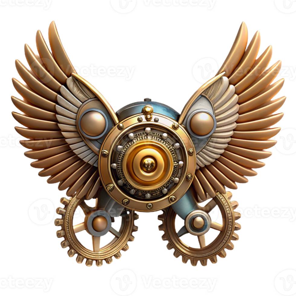 stunning classic Steampunk wings made of gears, clockwork, and metal feathers authentic png