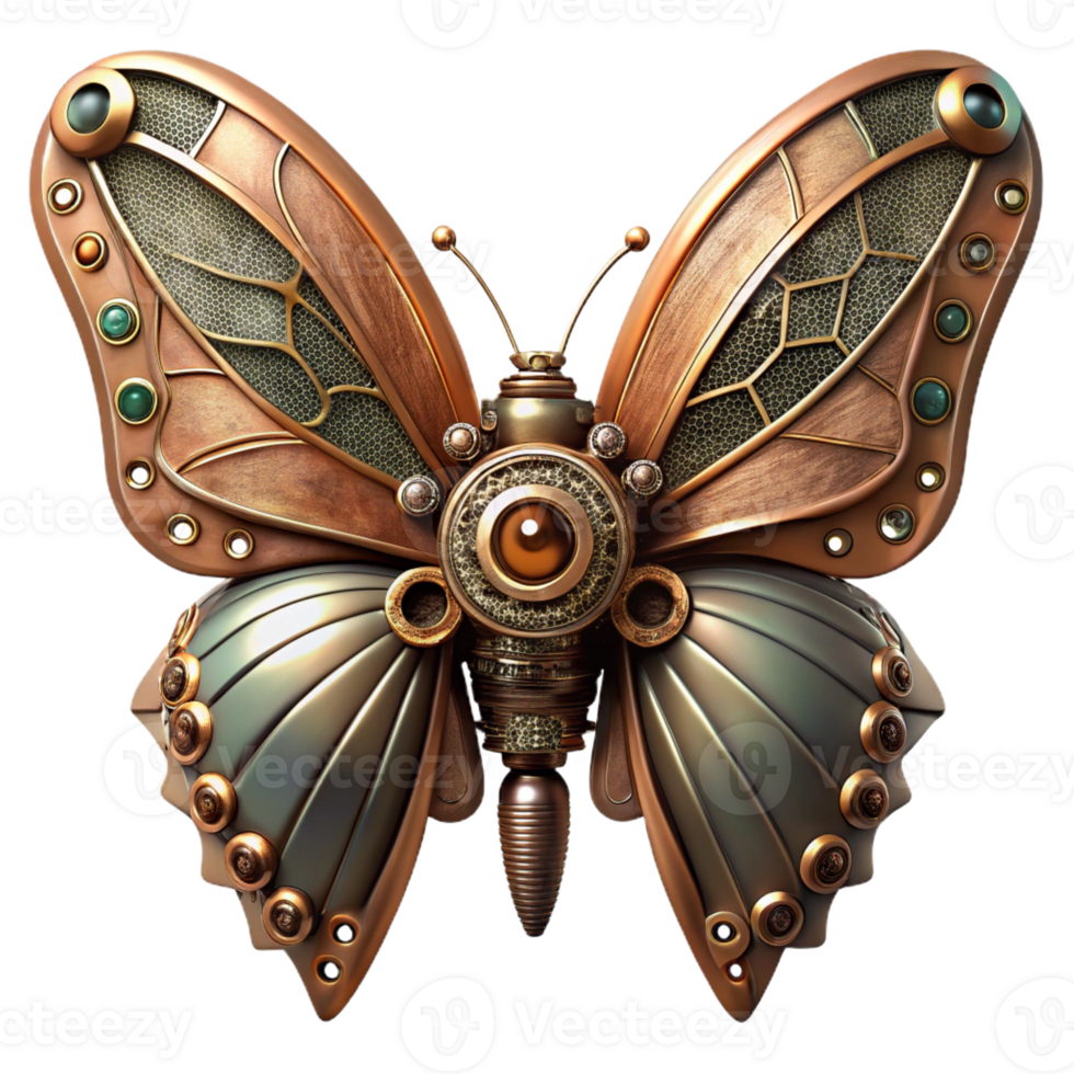 wonderful modern Steampunk butterfly with intricate metal wings and gears authentic png