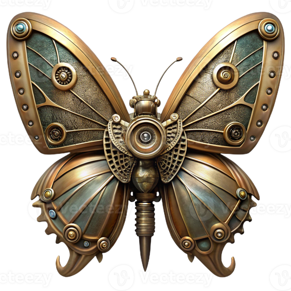 stunning modern Steampunk butterfly with intricate metal wings and gears professional png