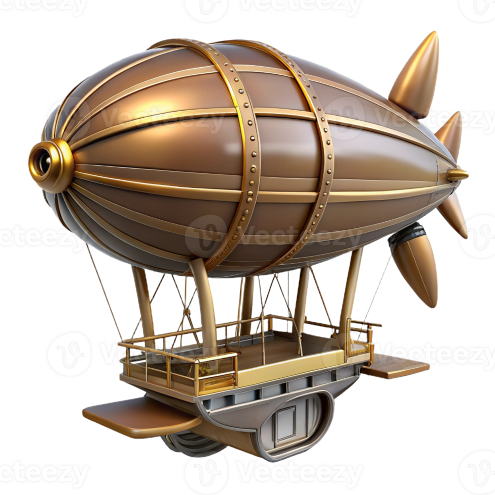 wonderful modern Steampunk dirigible with propellers and a viewing platform premium png