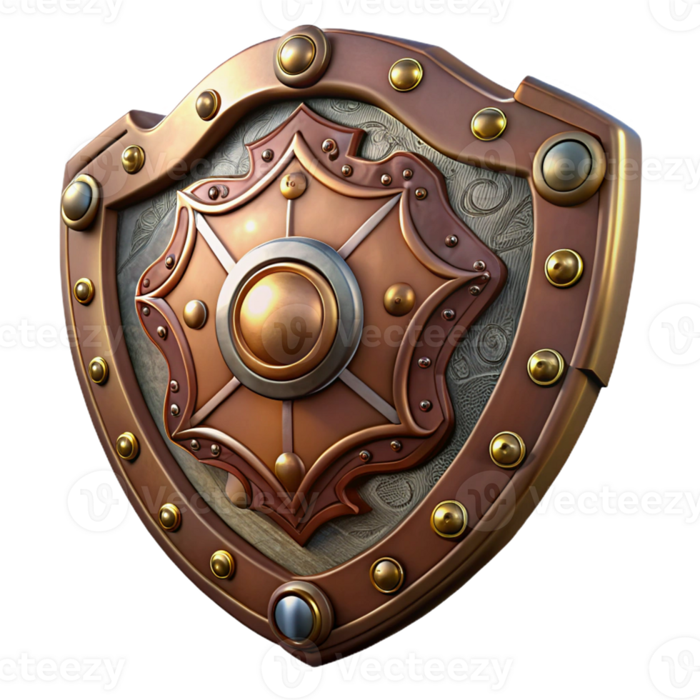 magnificent modern Steampunk shield with ornate carvings and metal plating genuine png