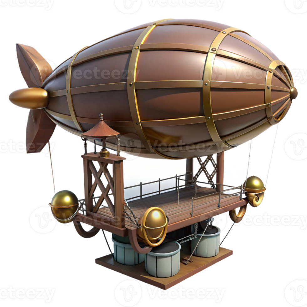 vibrant classic Steampunk dirigible with propellers and a viewing platform genuine png