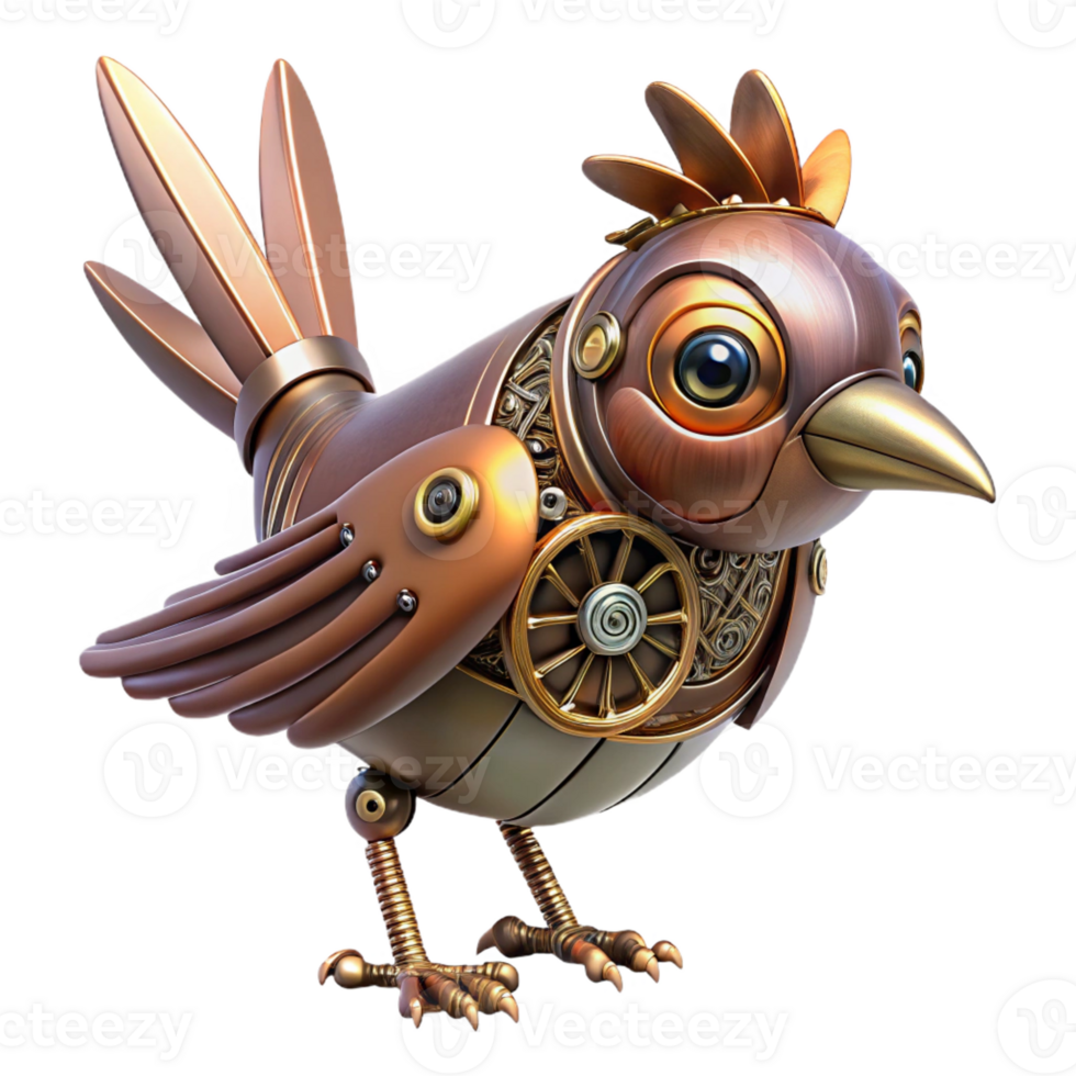 magnificent rustic Steampunk clockwork bird with intricate gears and metal feathers 4K png