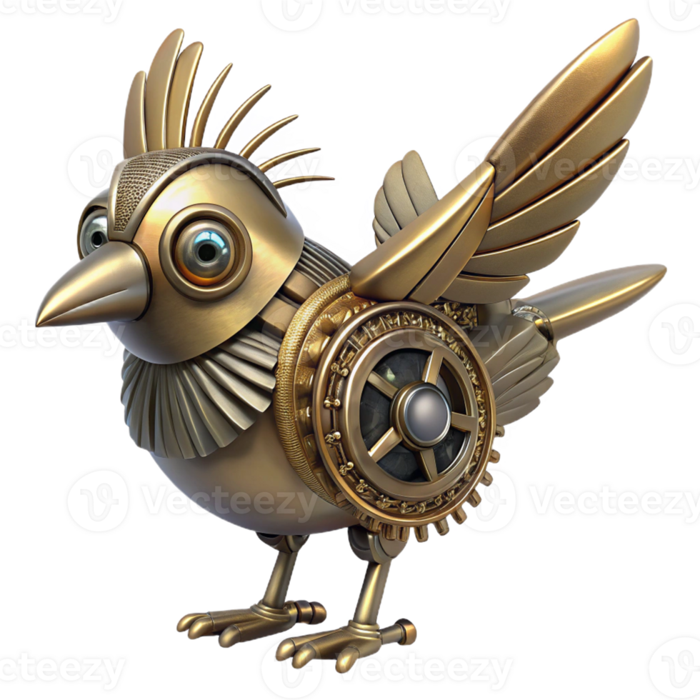 stunning abstract Steampunk clockwork bird with intricate gears and metal feathers authentic png