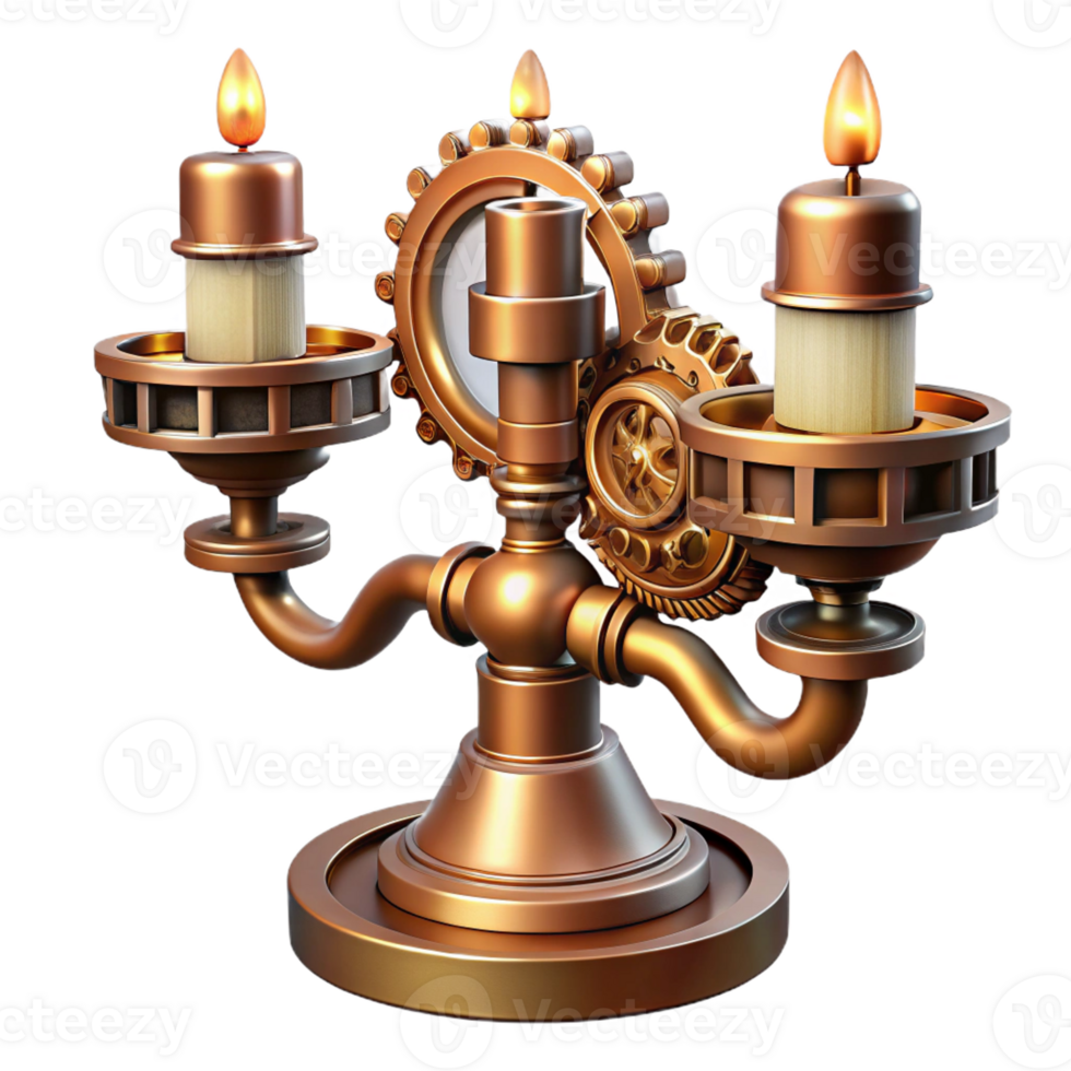 magnificent classic Steampunk candle holder with gears, pipes, and intricate details premium png