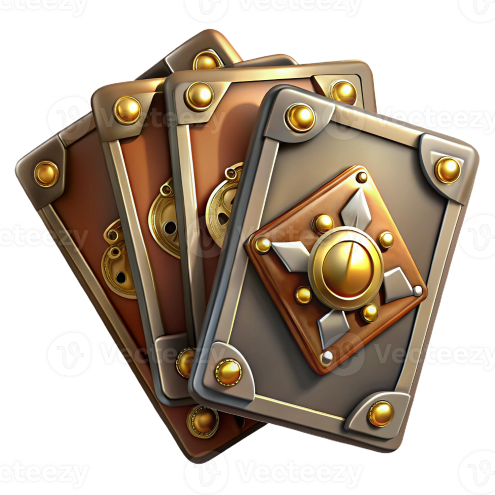 extraordinary classic Steampunk playing cards with intricate designs and metal edges professional png
