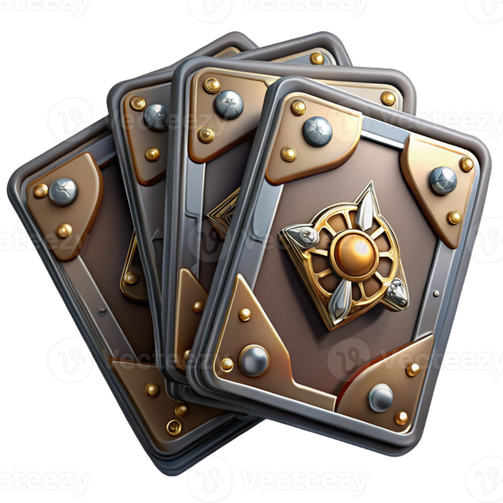 serene artistic Steampunk playing cards with intricate designs and metal edges exclusive png