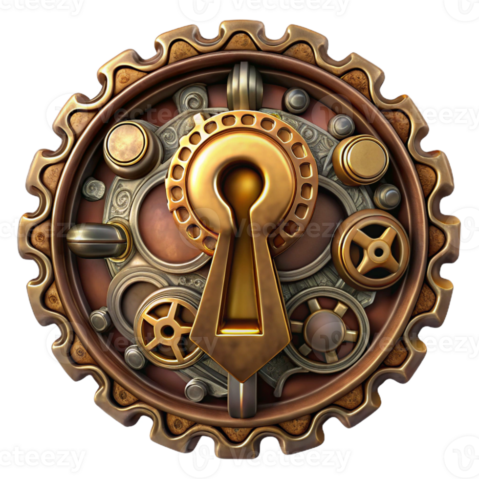 dramatic traditional Steampunk keyhole with intricate carvings and clockwork mechanisms authentic png