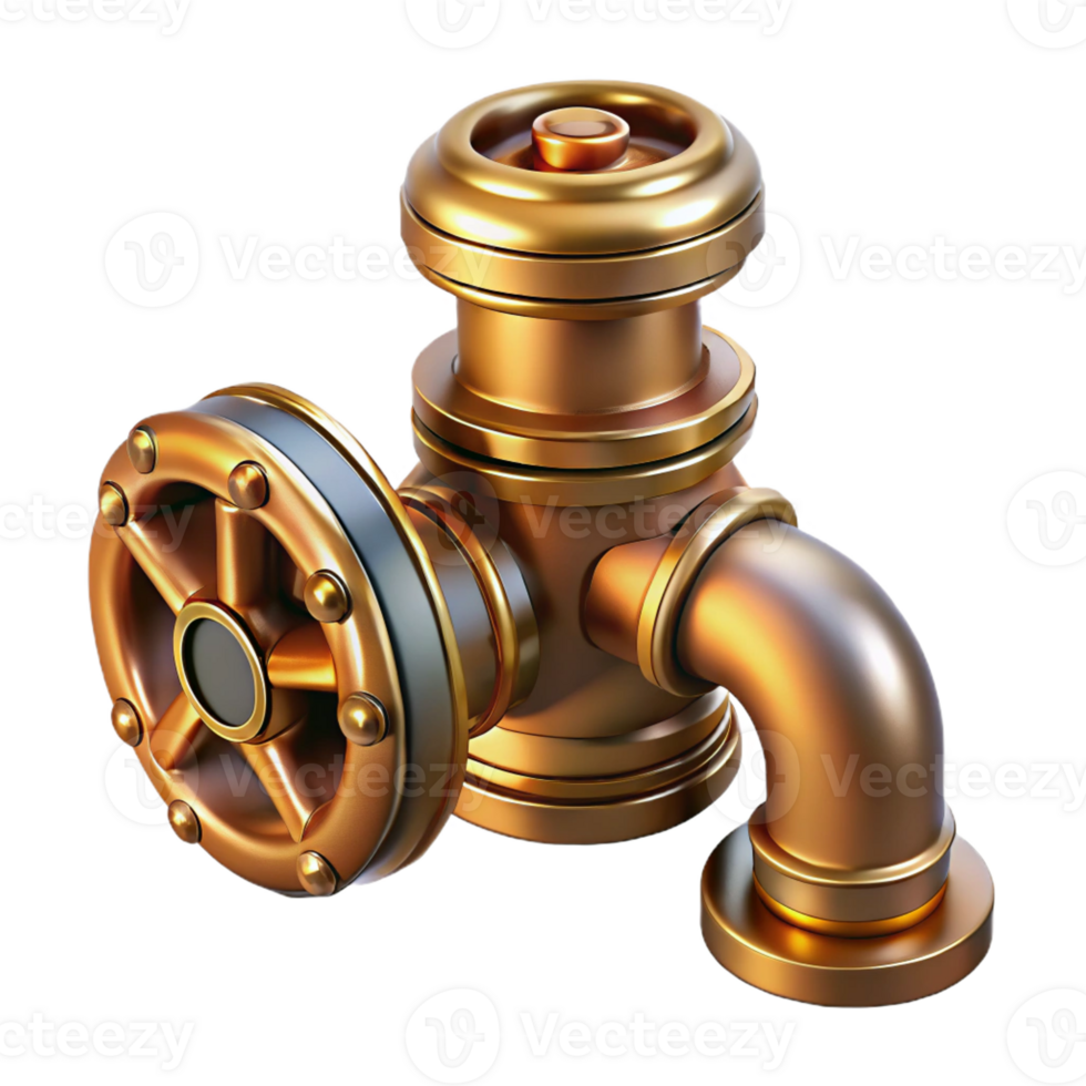 vibrant artistic Steampunk pipe fitting with intricate threads and a brass finish original png