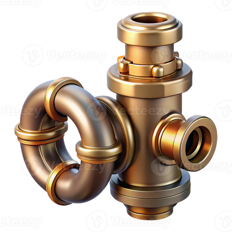 stunning rustic Steampunk pipe fitting with intricate threads and a brass finish premium png