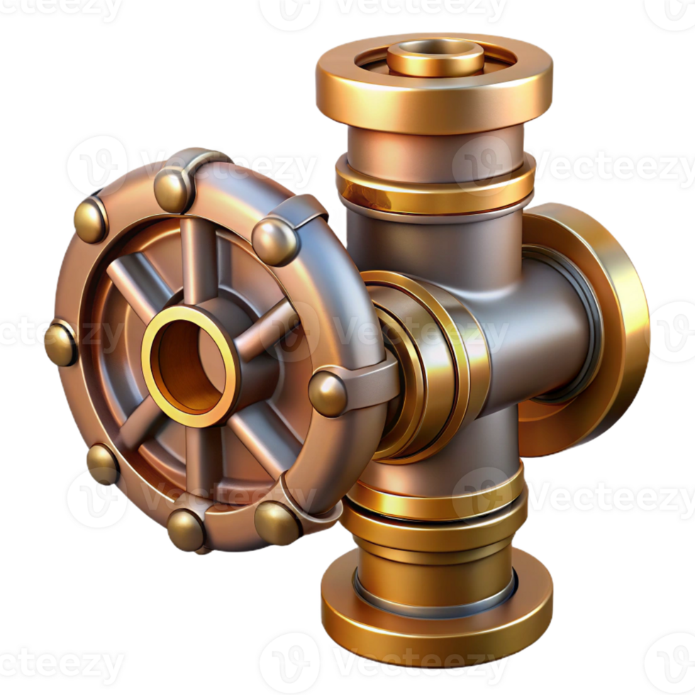 stunning minimalist Steampunk pipe fitting with intricate threads and a brass finish premium png