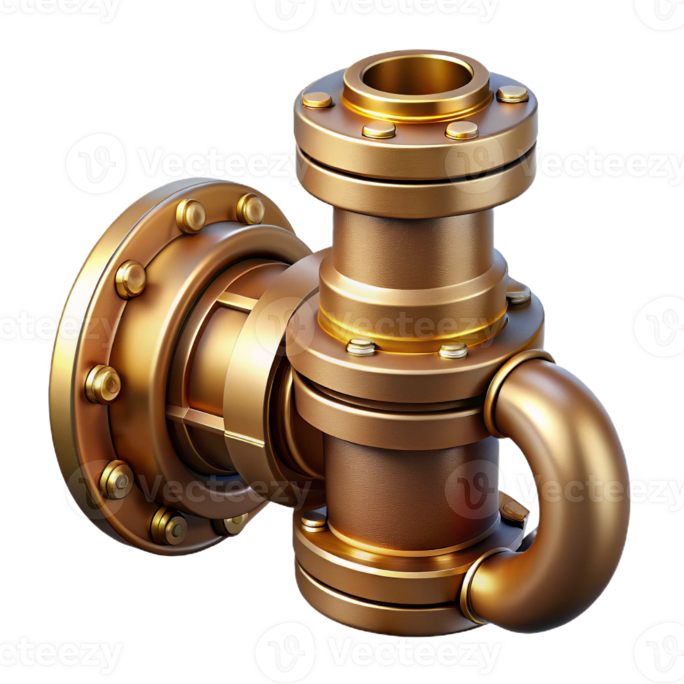magnificent classic Steampunk pipe fitting with intricate threads and a brass finish 4K png