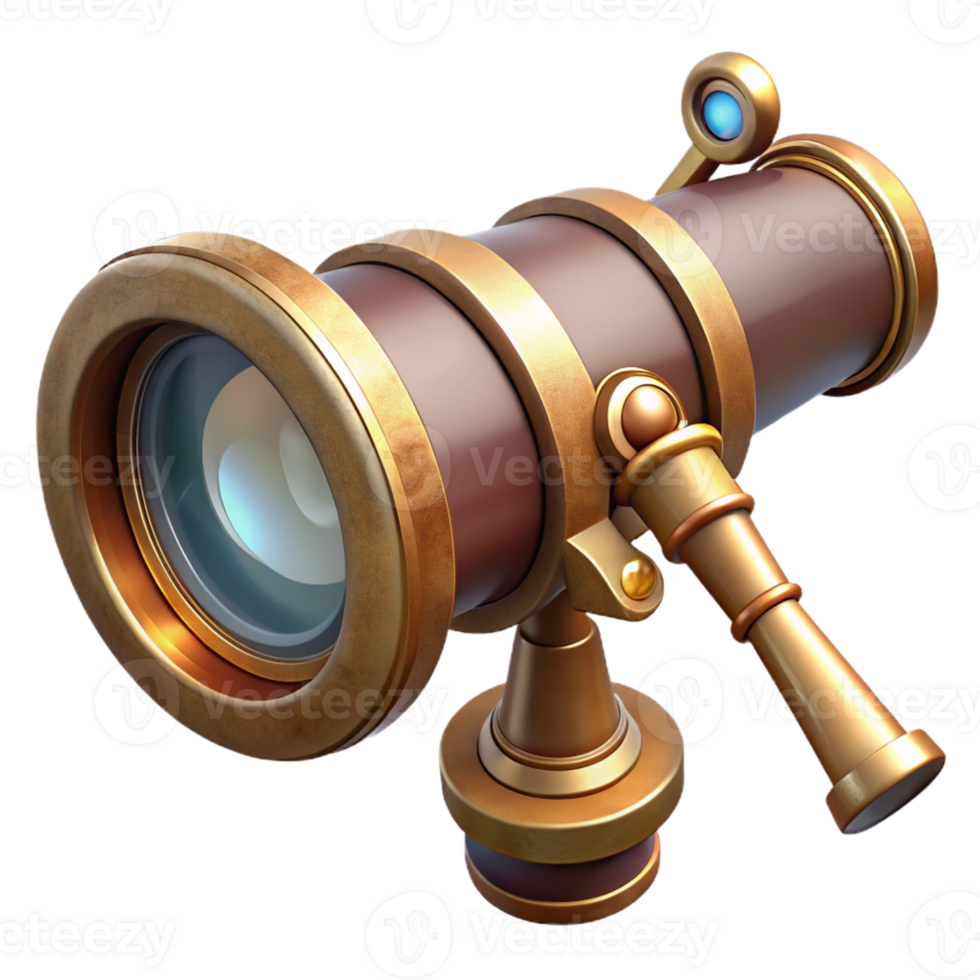 wonderful contemporary Steampunk telescope with brass tubing and a magnifying lens high resolution png