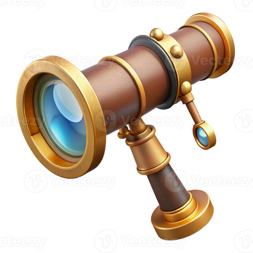 wonderful abstract Steampunk telescope with brass tubing and a magnifying lens authentic png