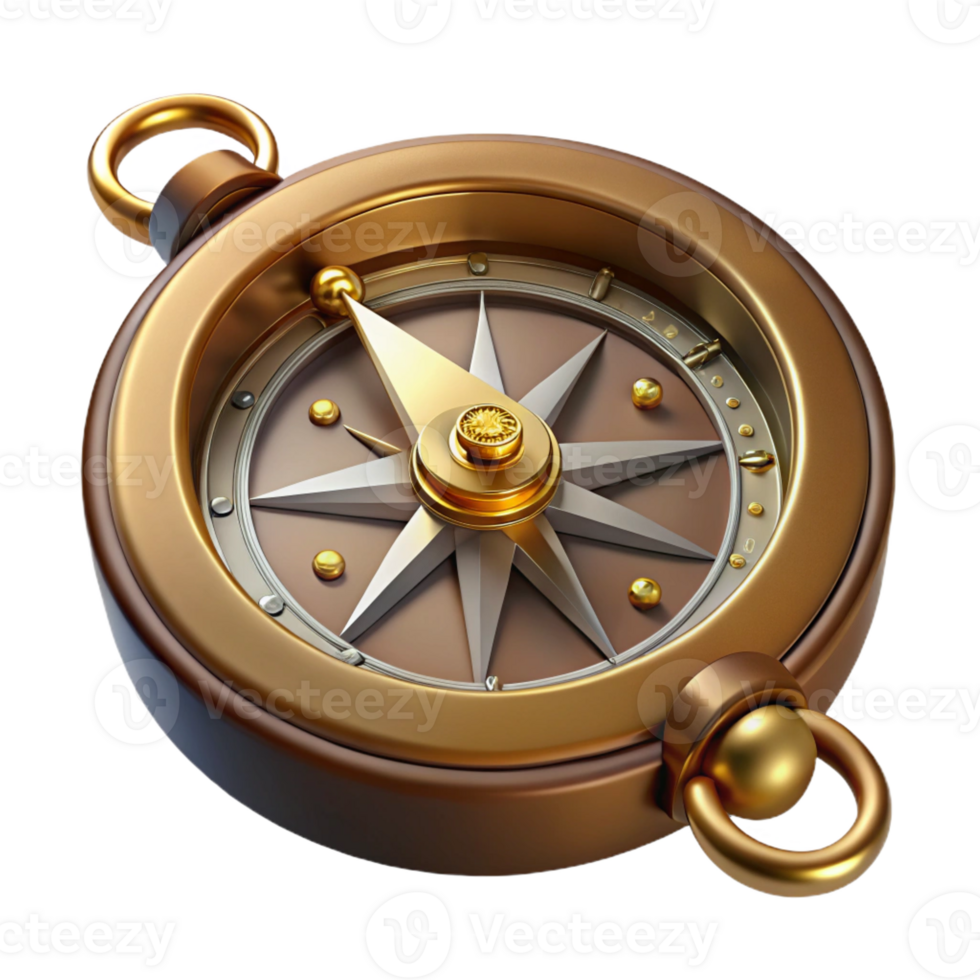 wonderful minimalist Steampunk compass with a rotating brass bezel and intricate markings professional png