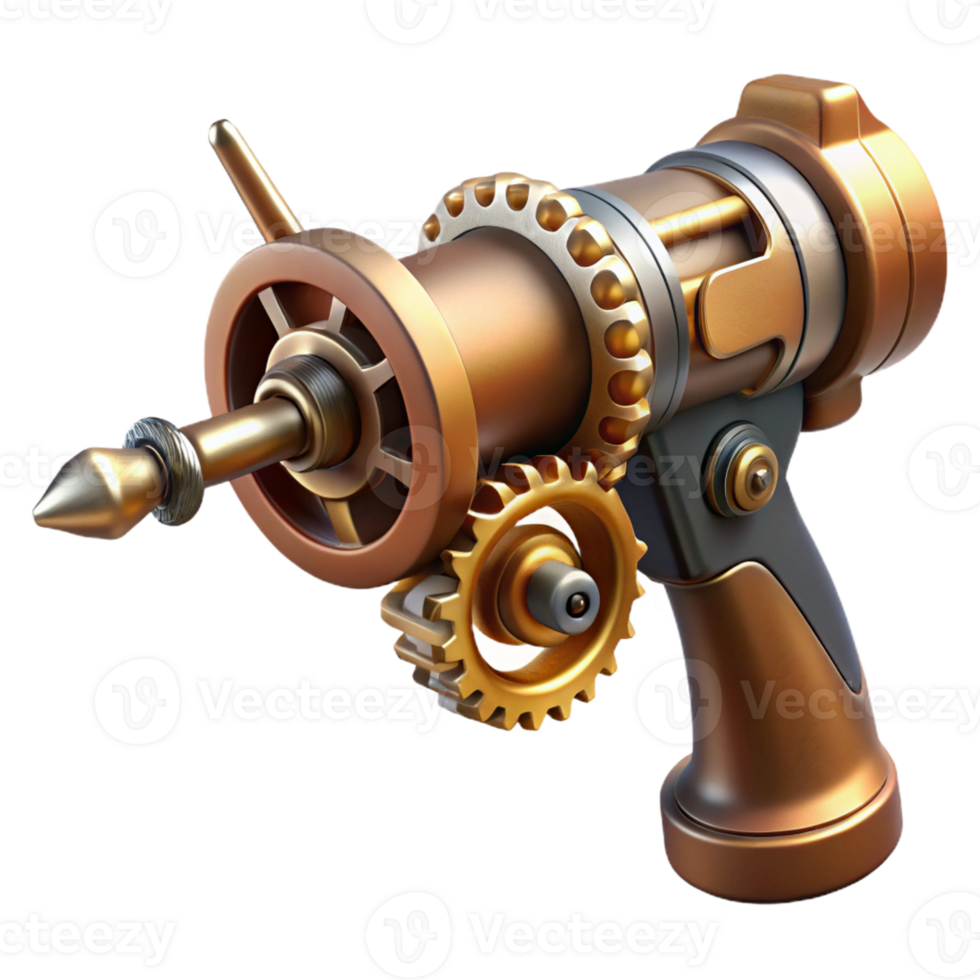 extraordinary vintage Steampunk drill with a rotating brass bit and a hand crank exclusive png