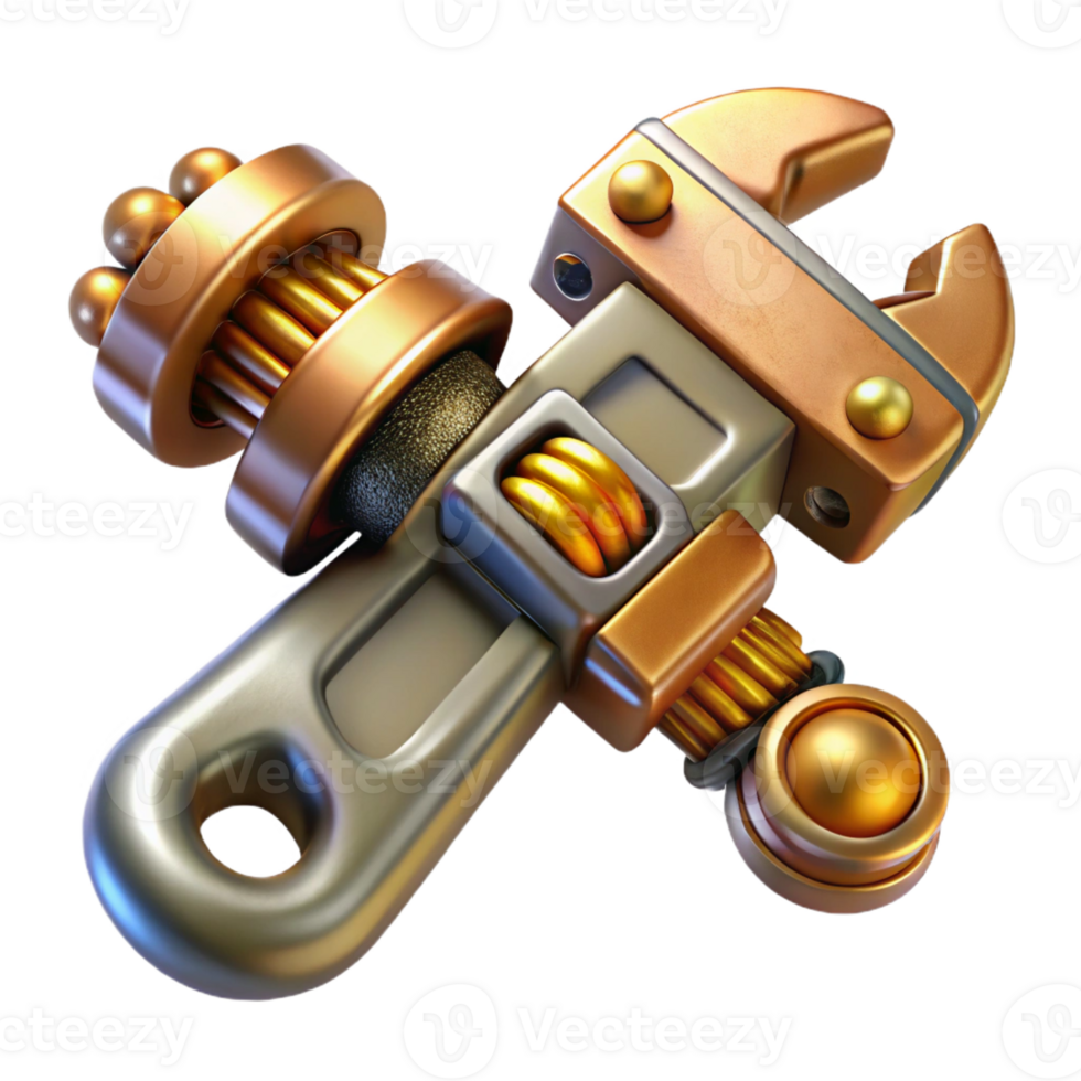 beautiful classic Steampunk wrench with adjustable jaws and intricate brass details professional png