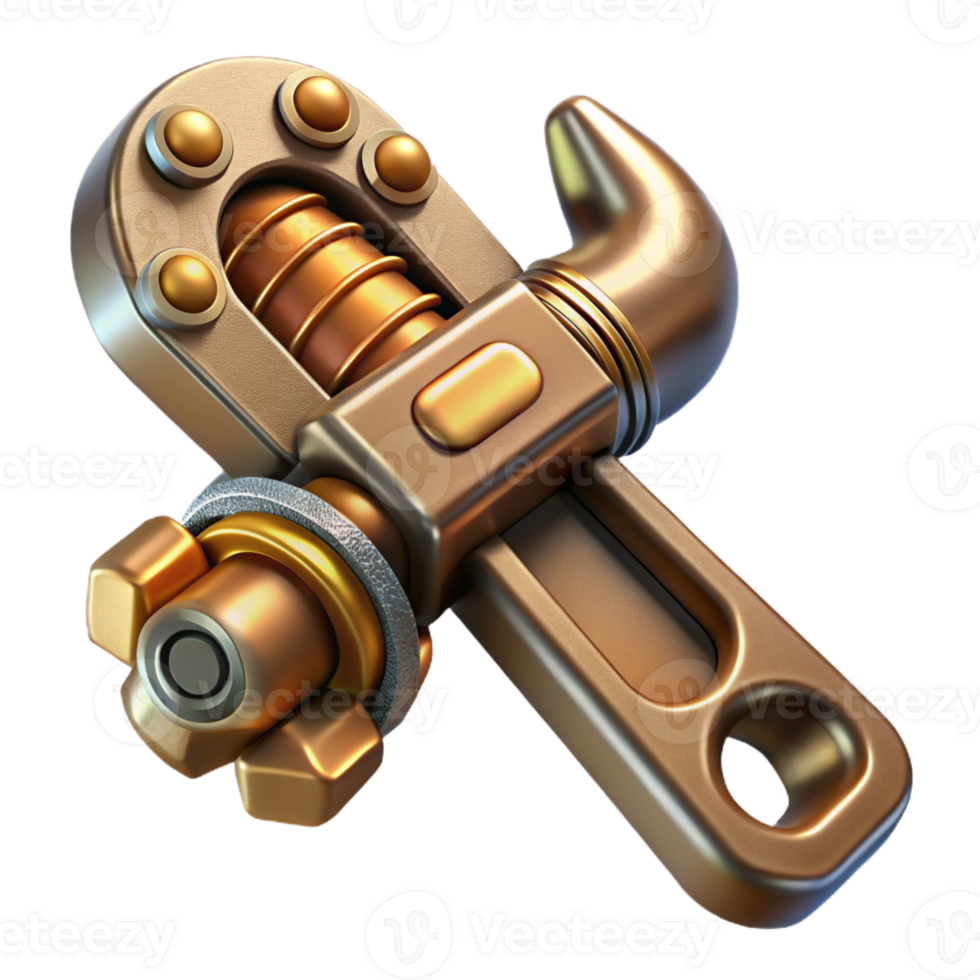 extraordinary rustic Steampunk wrench with adjustable jaws and intricate brass details detailed png