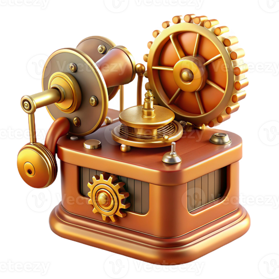 dramatic abstract Steampunk music box with intricate gears and a tinkling melody genuine png