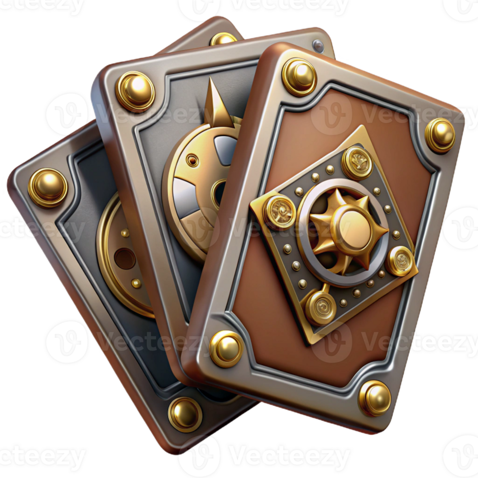 vibrant traditional Steampunk playing cards with intricate designs and metallic accents genuine png