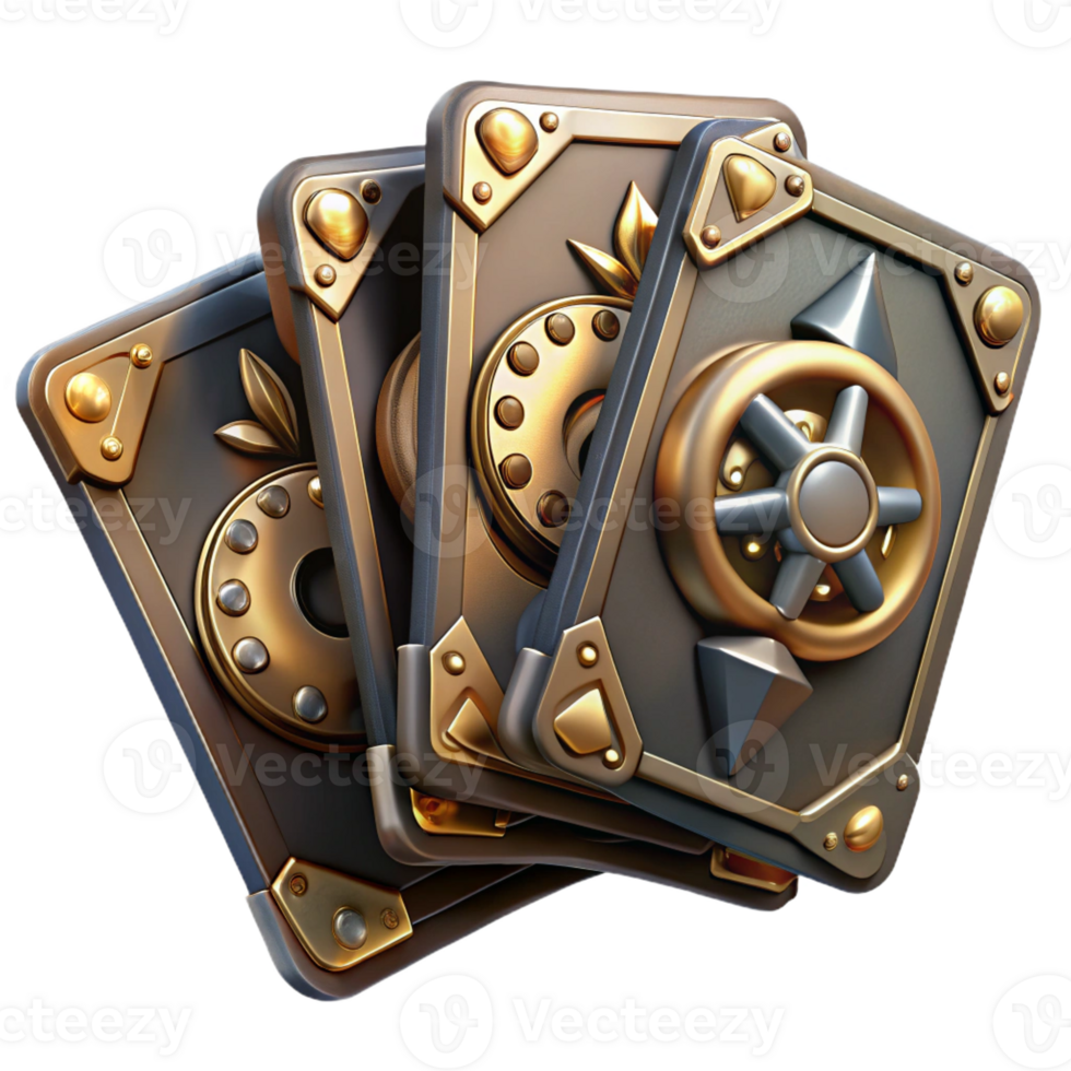 extraordinary modern Steampunk playing cards with intricate designs and metallic accents 4K png
