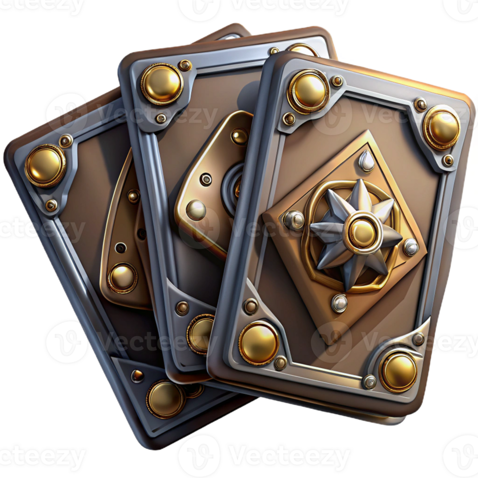 dramatic artistic Steampunk playing cards with intricate designs and metallic accents detailed png