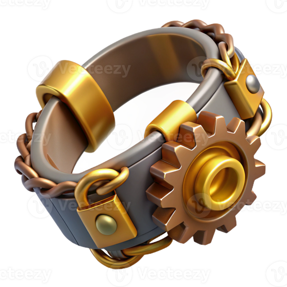 serene abstract Steampunk bracelet with interlocking gears and a brass clasp high quality png