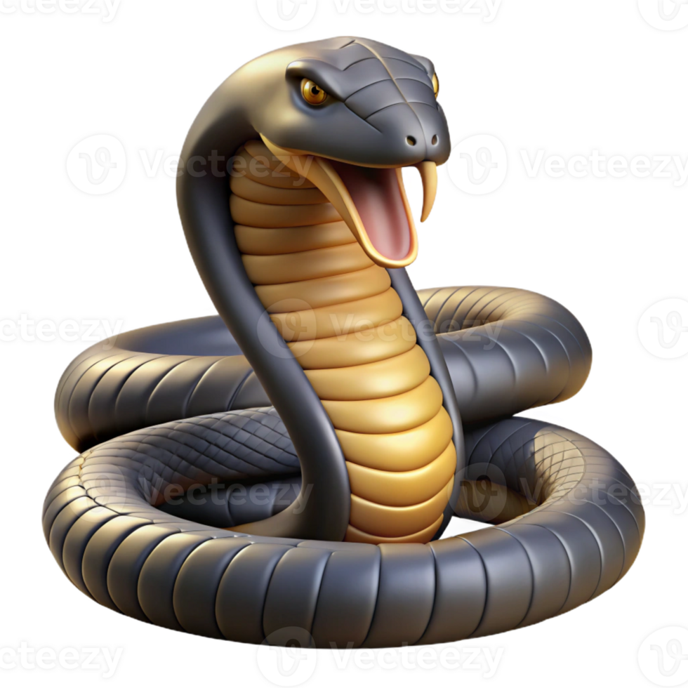 serene artistic A coiled king cobra with hood extended original png