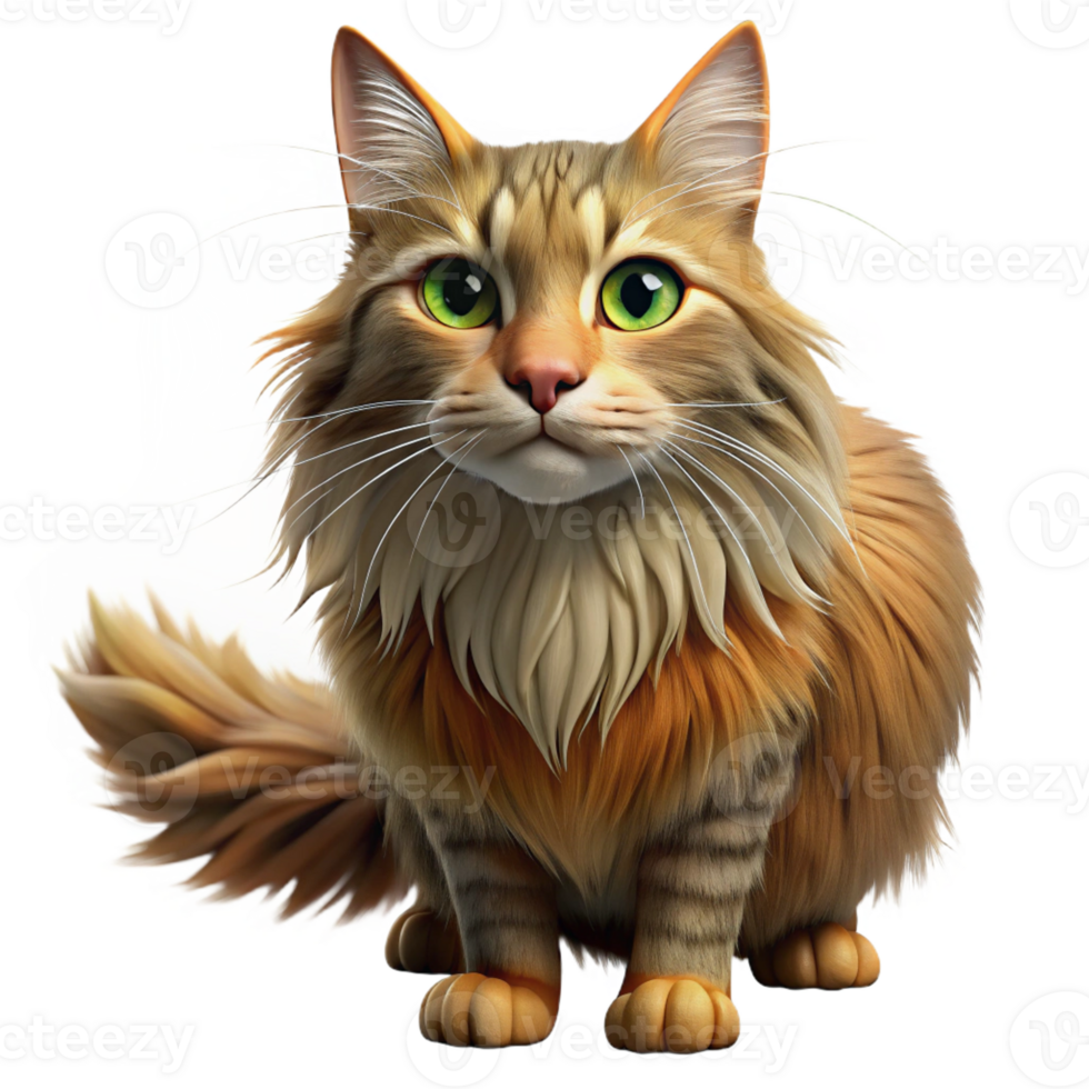 beautiful artistic A Maine cat with long, shaggy fur authentic png