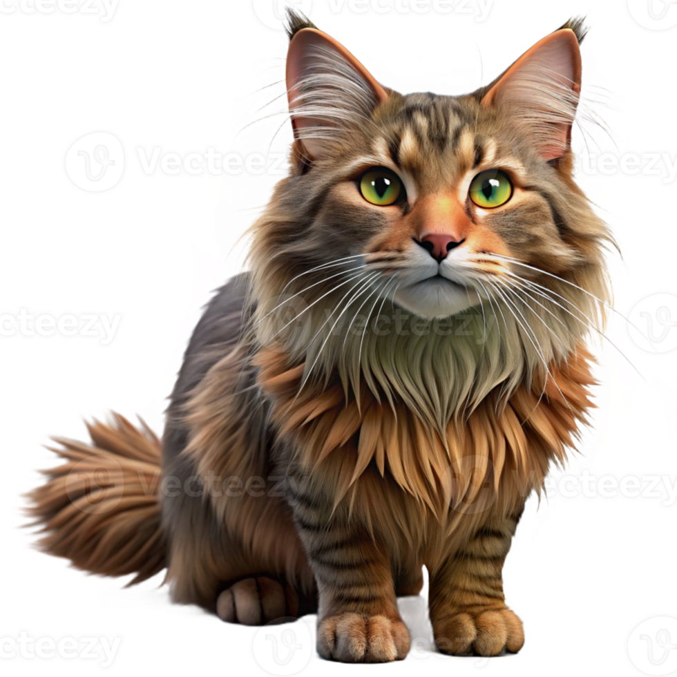 magnificent artistic A Maine cat with long, shaggy fur authentic png