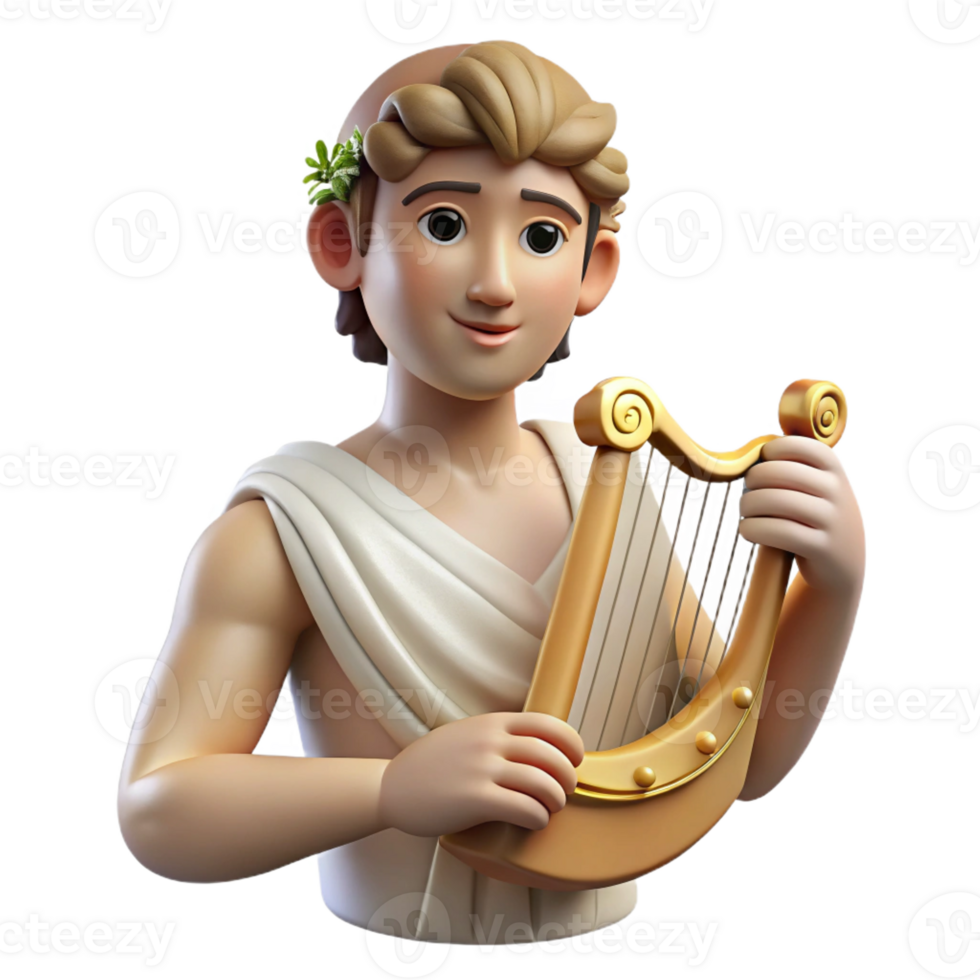 beautiful classic Apollo, God of Music and Light, playing lyre, premium png