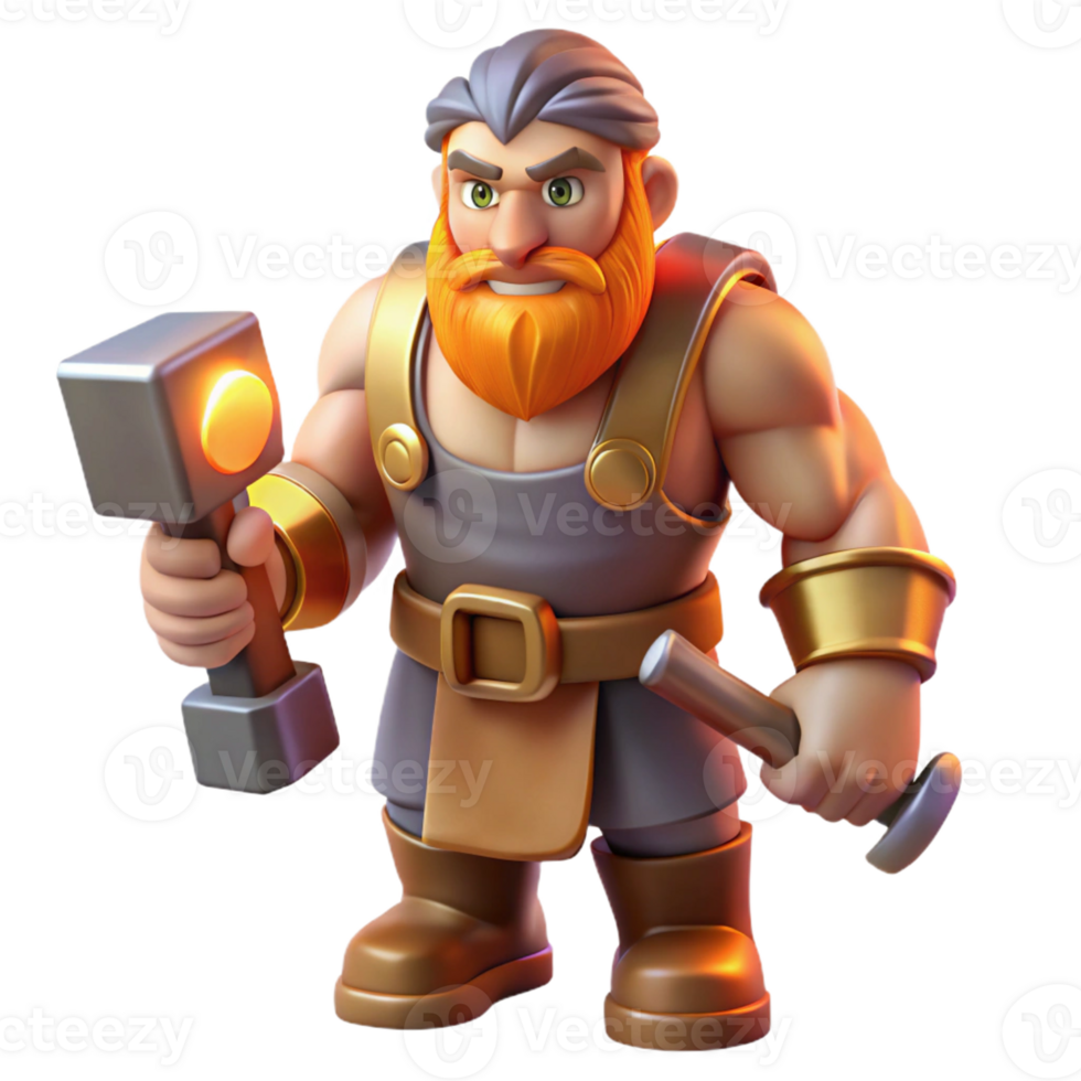 beautiful abstract Hephaestus, God of the Forge, holding hammer, exclusive png