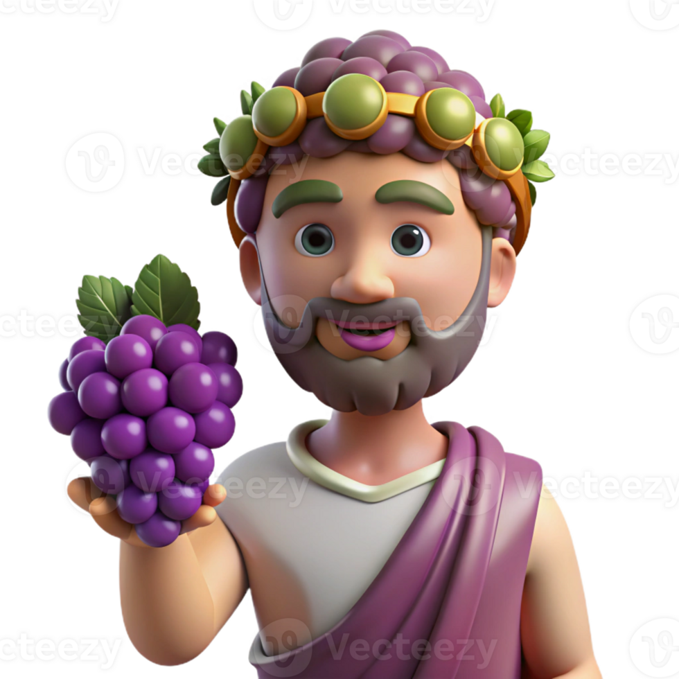beautiful modern Dionysus, God of Wine, holding grapes, 4K png