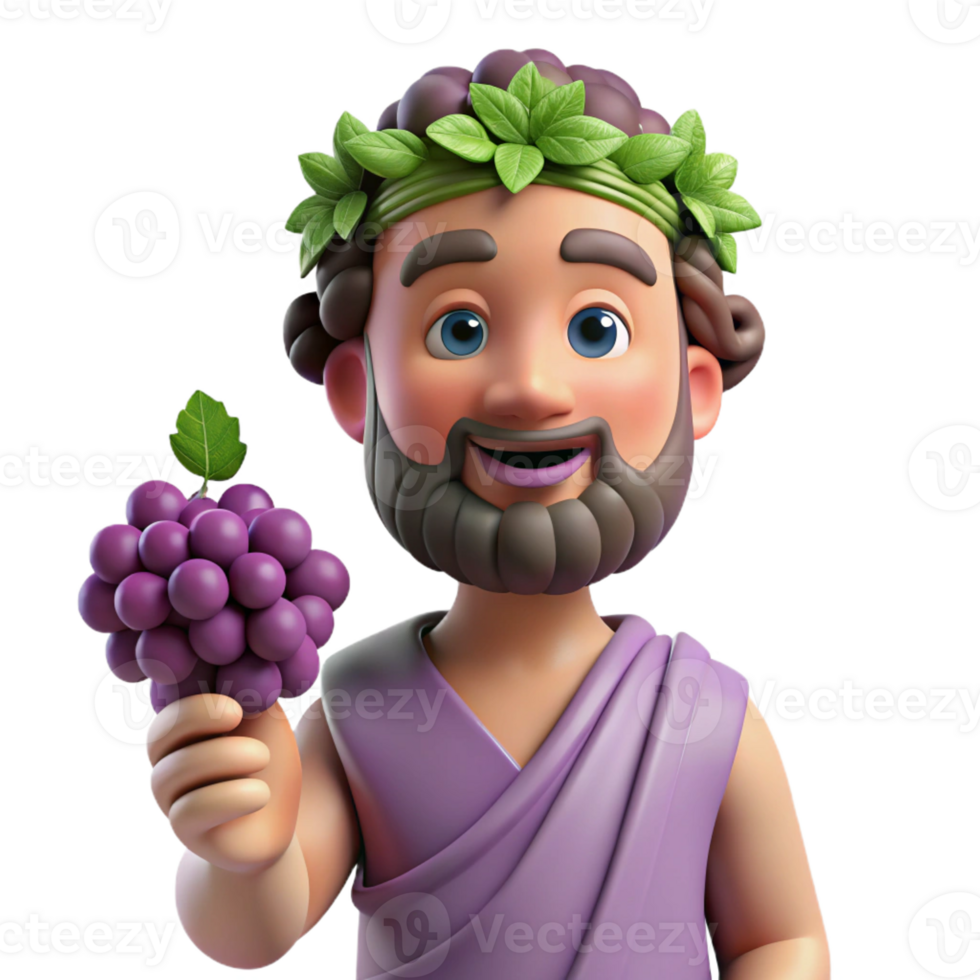 wonderful classic Dionysus, God of Wine, holding grapes, detailed png