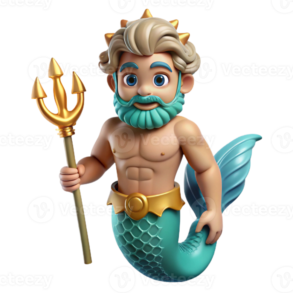 impressive artistic Triton, merman, son of Poseidon, professional png