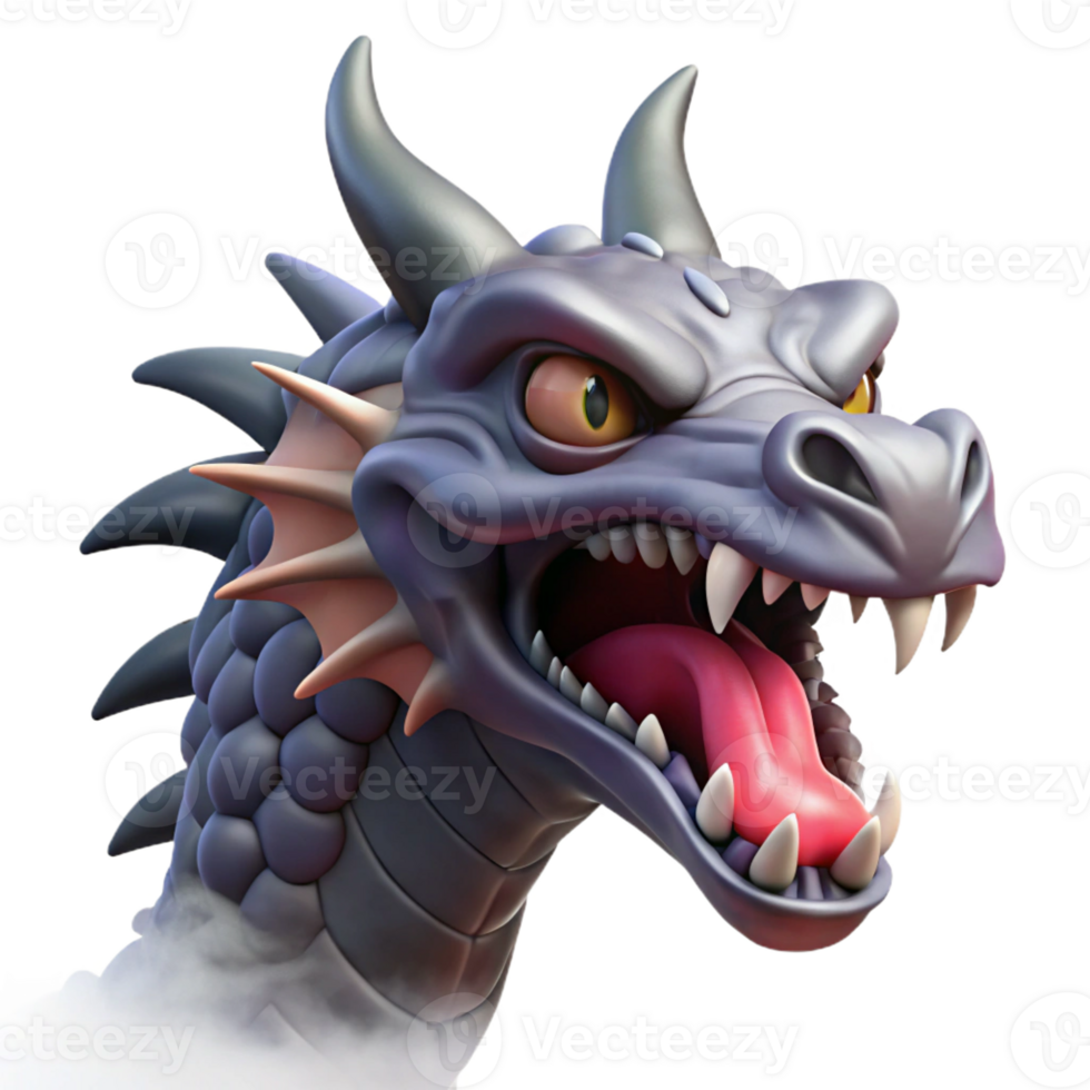elegant artistic A fierce dragon head, scales shimmering, sharp teeth, smoke curling from nostrils high quality png