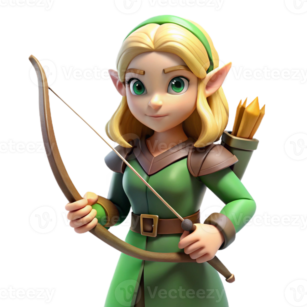 serene classic A beautiful elf, holding a bow and arrow, pointed ears exclusive png