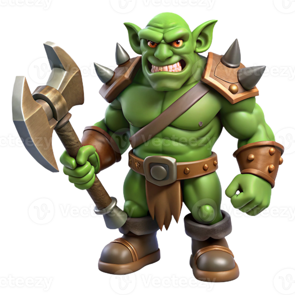 elegant artistic A powerful orc, holding a battle axe, scarred face detailed png
