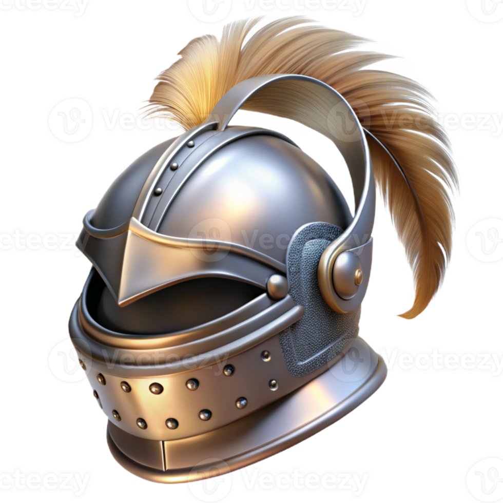 dramatic traditional A knight's helmet, polished metal, feathered plume premium png