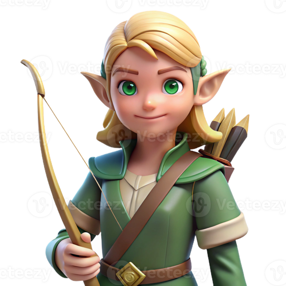 impressive traditional A beautiful elf, holding a bow and arrow, pointed ears high quality png