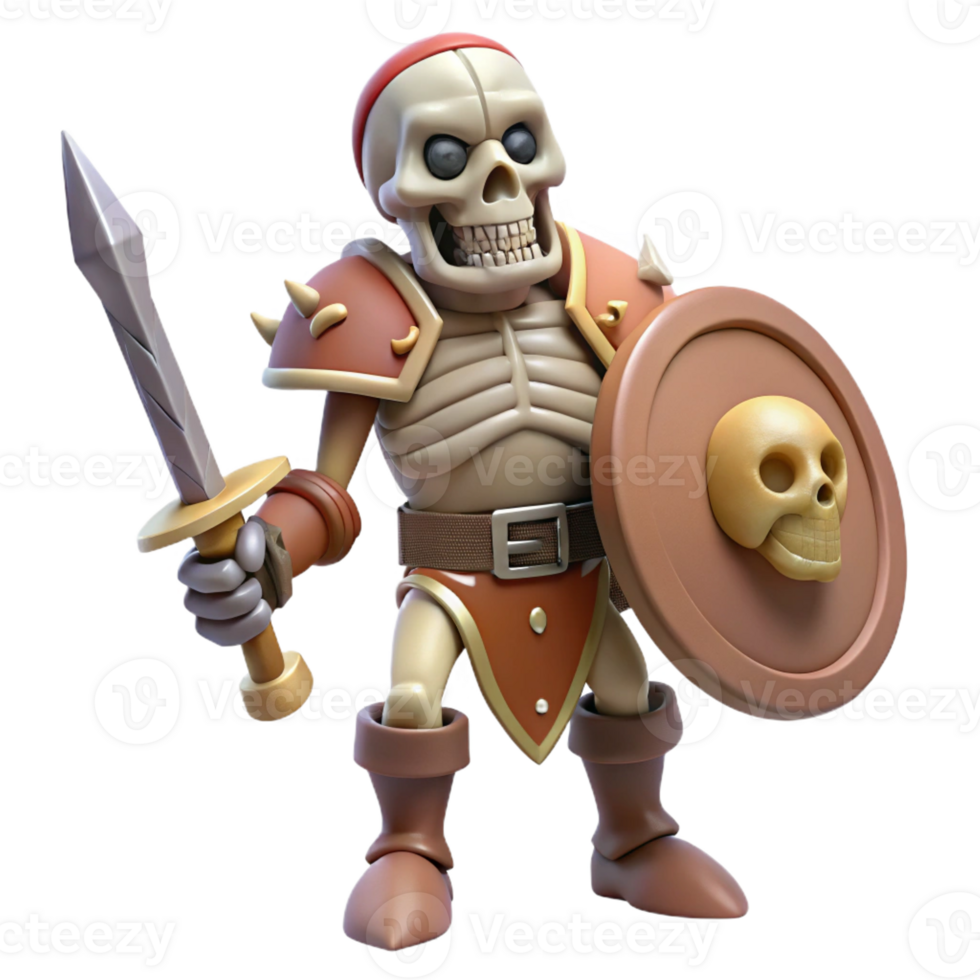 stunning traditional A skeletal warrior, holding a sword and shield genuine png