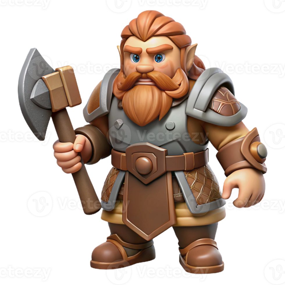 magnificent modern A dwarven warrior, holding a warhammer, bearded face original png