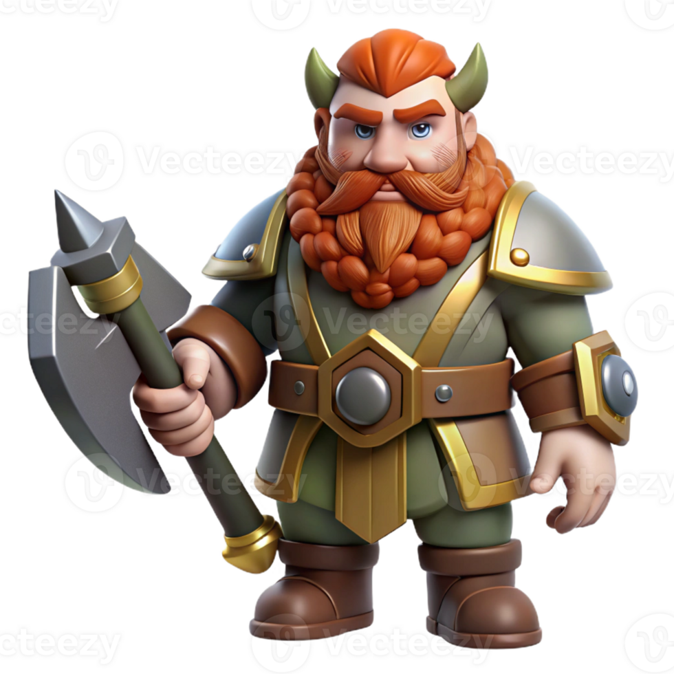 vibrant abstract A dwarven warrior, holding a warhammer, bearded face authentic png