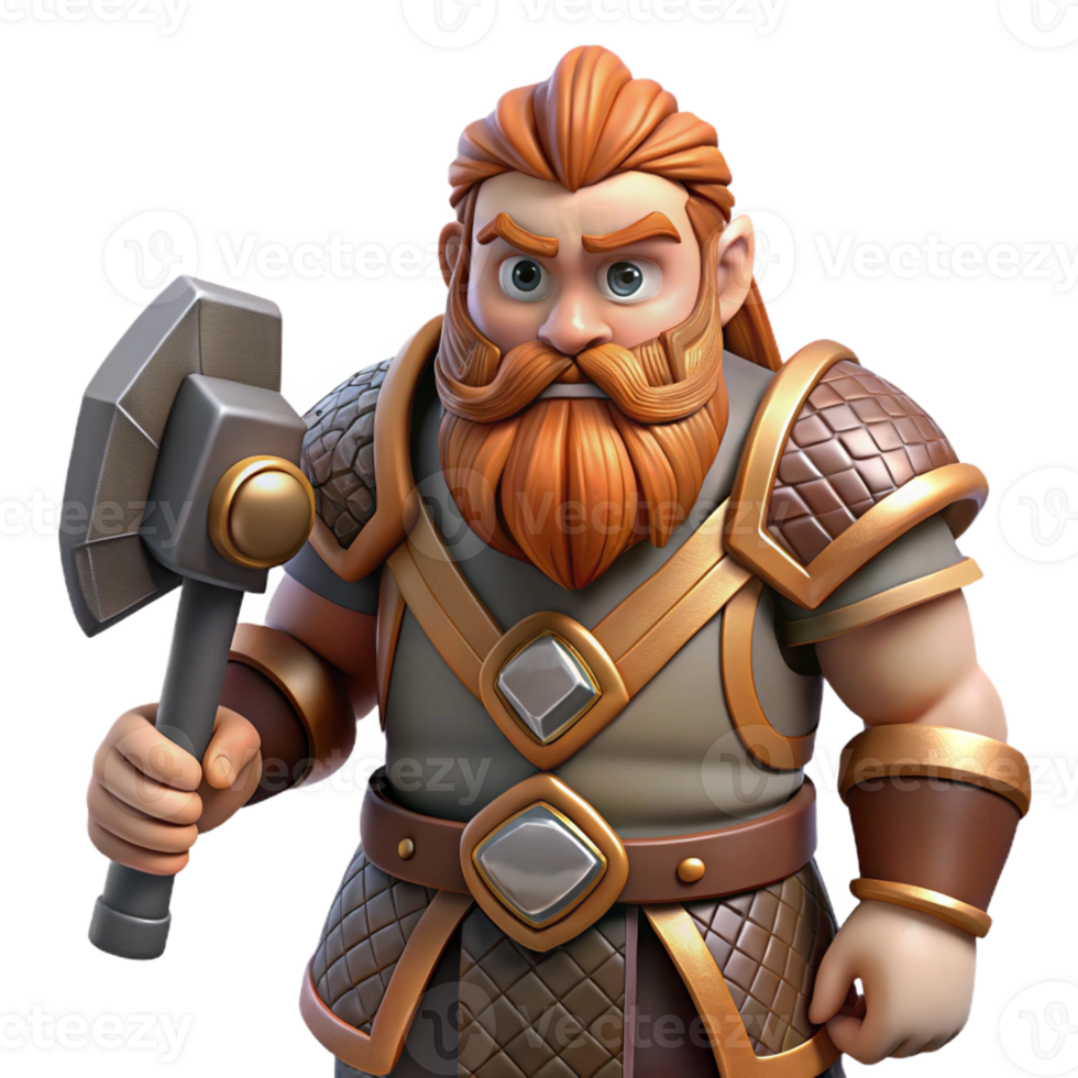 impressive traditional A dwarven warrior, holding a warhammer, bearded face genuine png