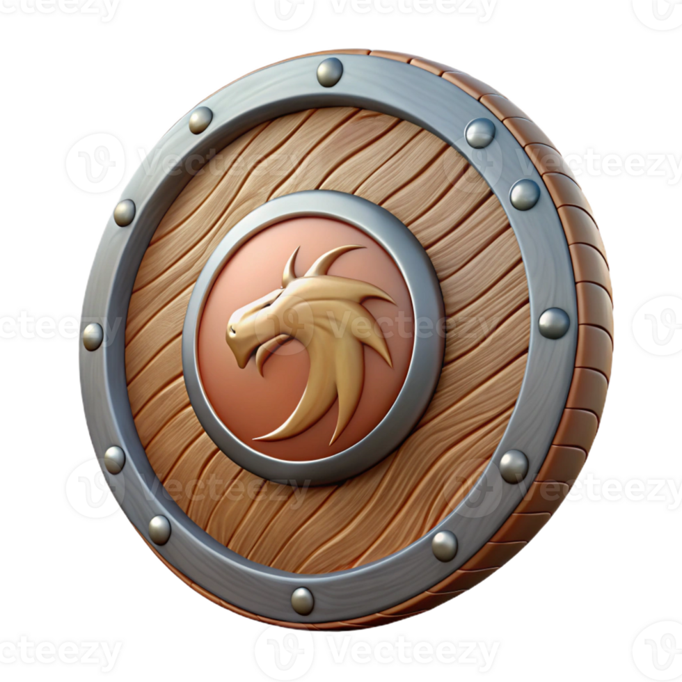 beautiful vintage A wooden shield, iron rim, painted with a dragon symbol 4K png