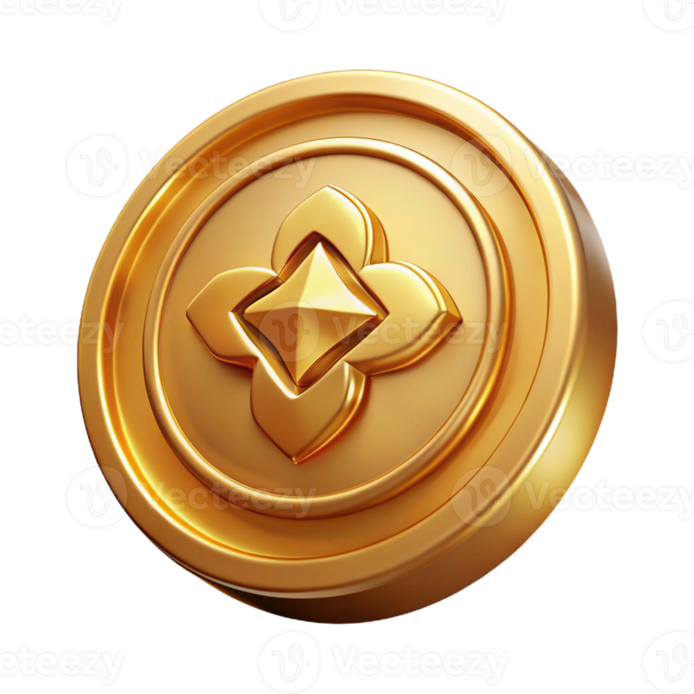 serene artistic A coin, gold, detailed design premium png