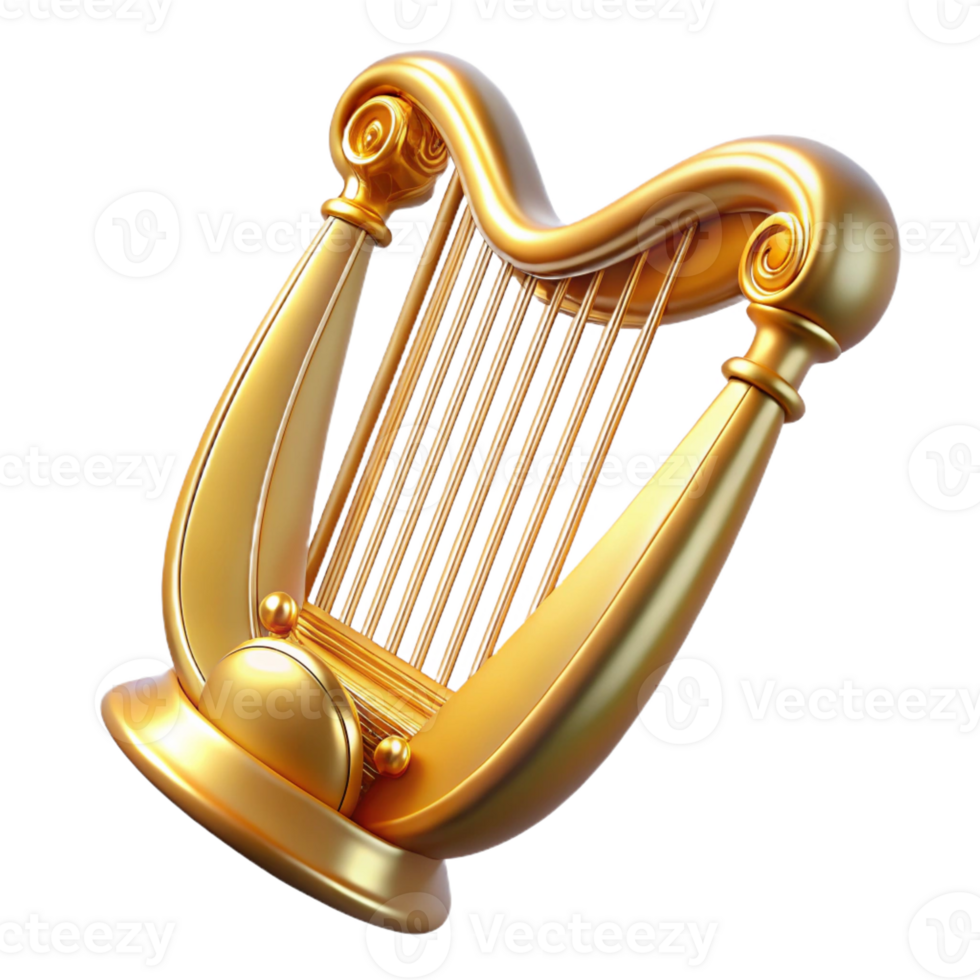 magnificent classic A harp, golden, with strings premium png