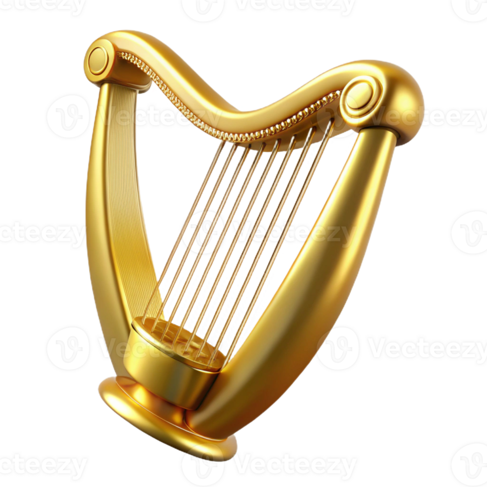 elegant contemporary A harp, golden, with strings 4K png