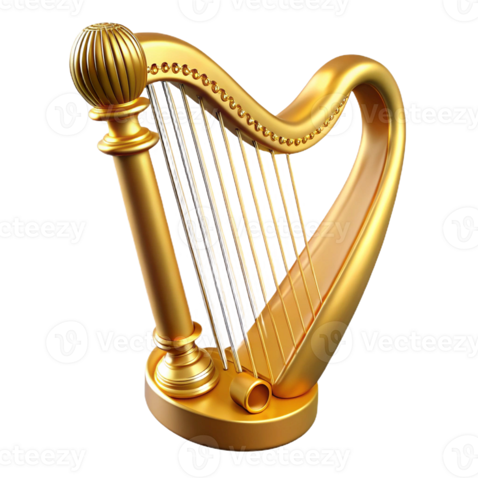 wonderful contemporary A harp, golden, with strings exclusive png