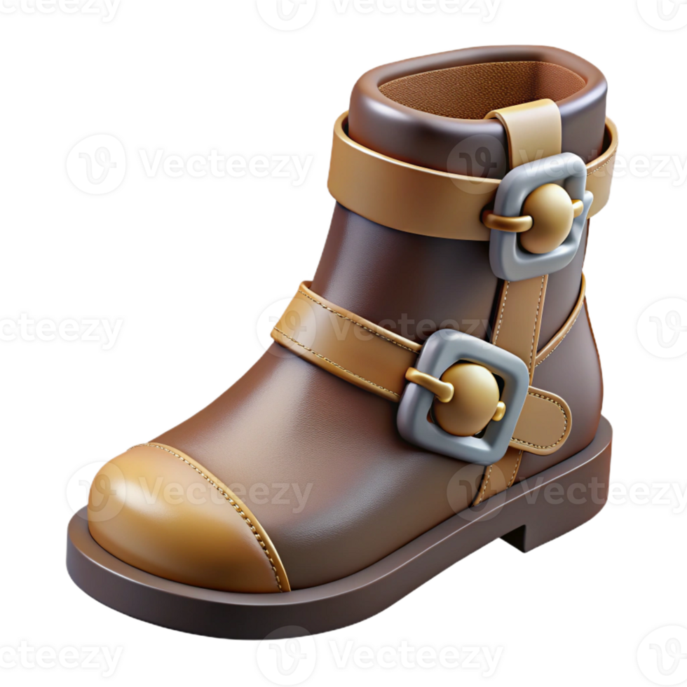 extraordinary minimalist A boot, leather, with metal buckles detailed png